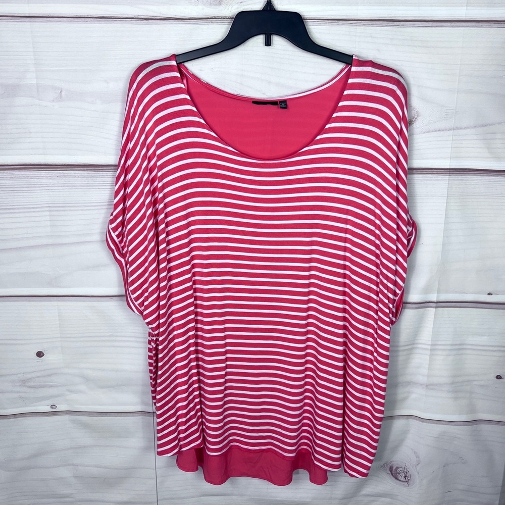 Apt 9 Top Women 3X Orange Striped Blouse Scoop Neck Tunic Dolman Sleeve Pullover